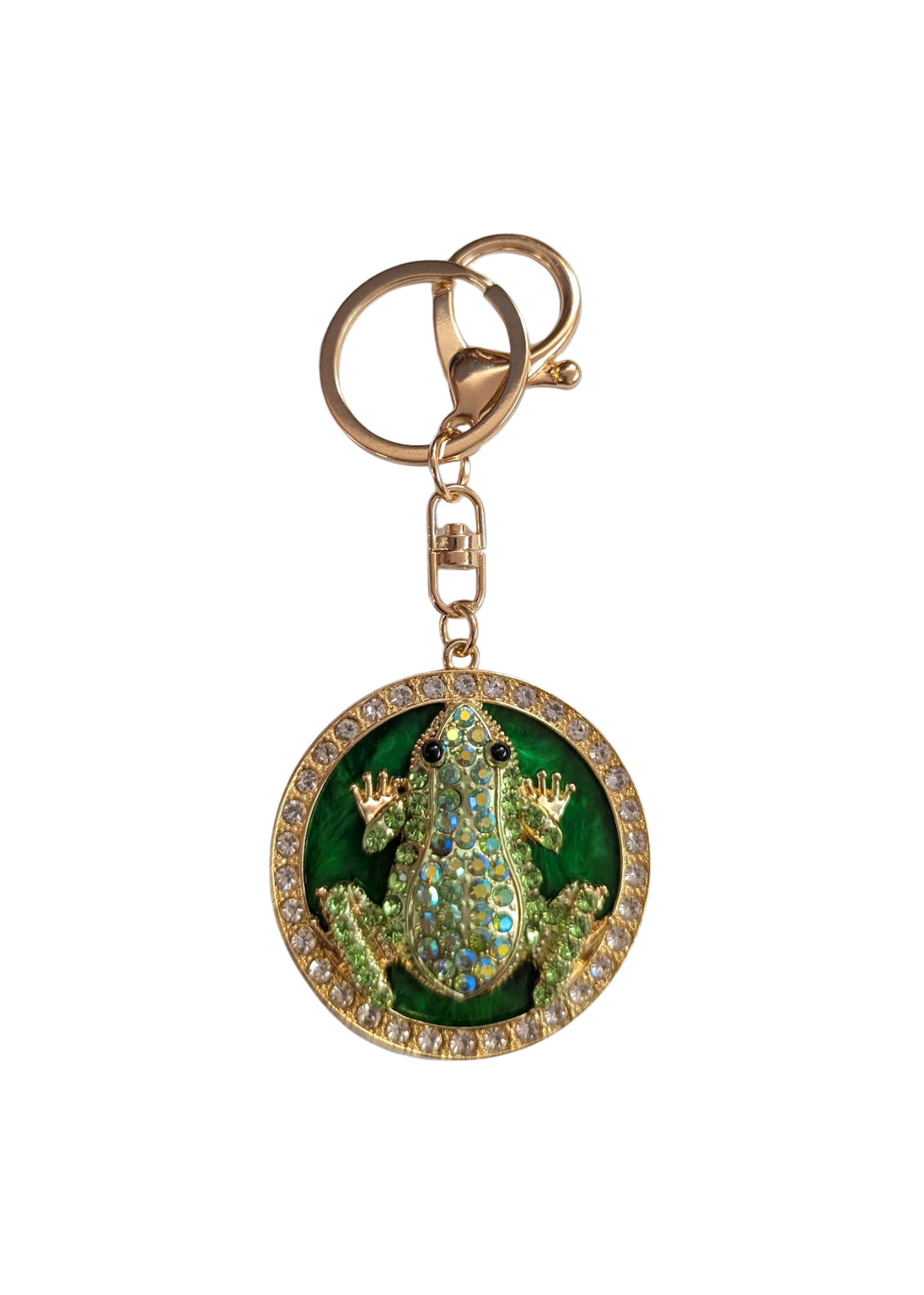 The Edit - Green Bejeweled Circular Frog Bag Charm Keyring