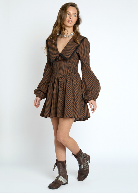 Daisy Street - Fable Brown Check Mini Dress