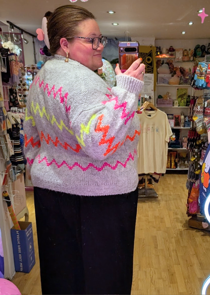 The Edit - Neon Zig Zag Knit Jumper in Grey