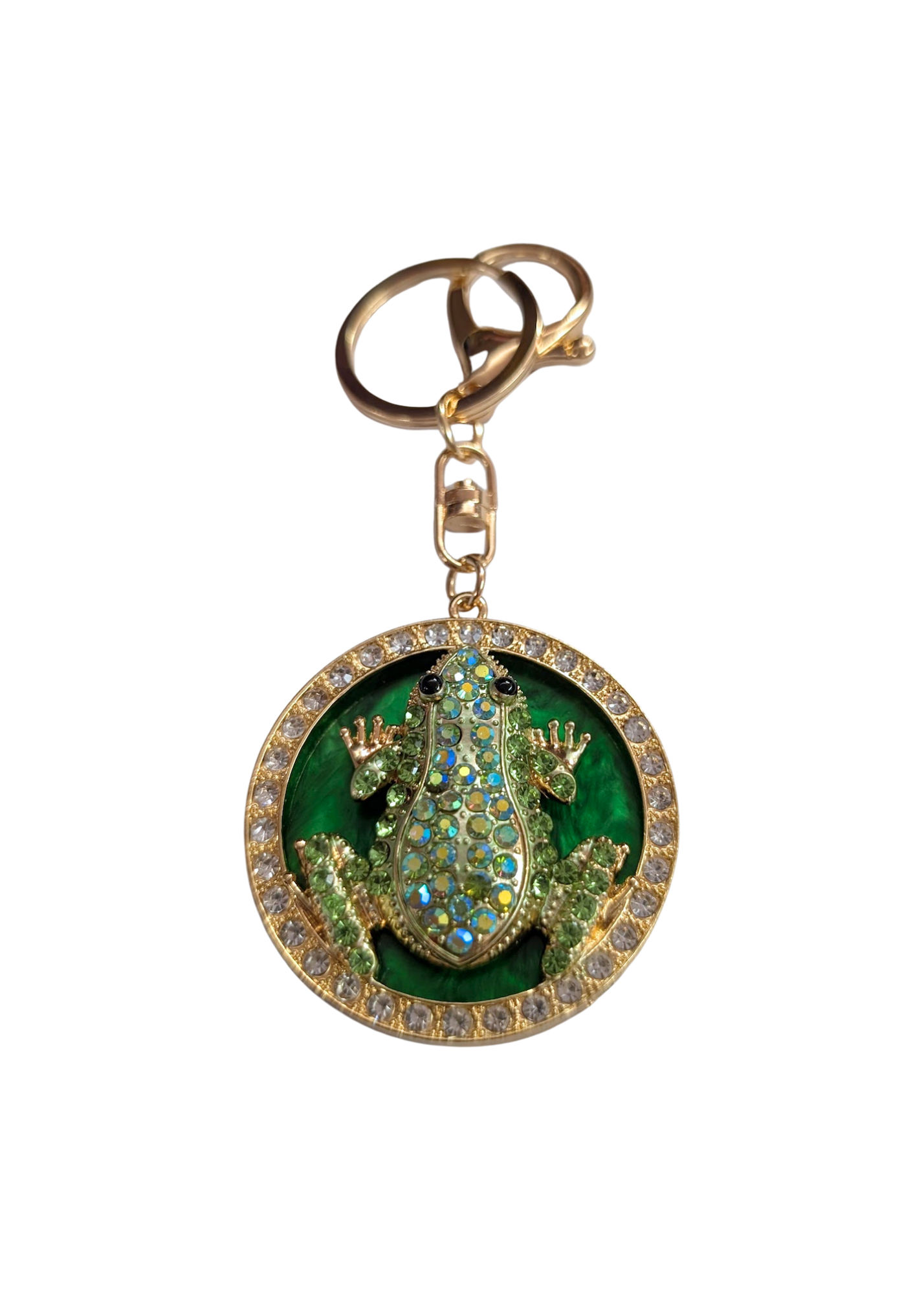 The Edit - Green Bejeweled Circular Frog Bag Charm Keyring