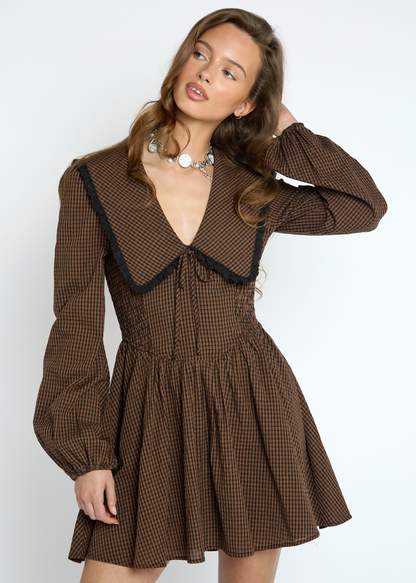Daisy Street - Fable Brown Check Mini Dress