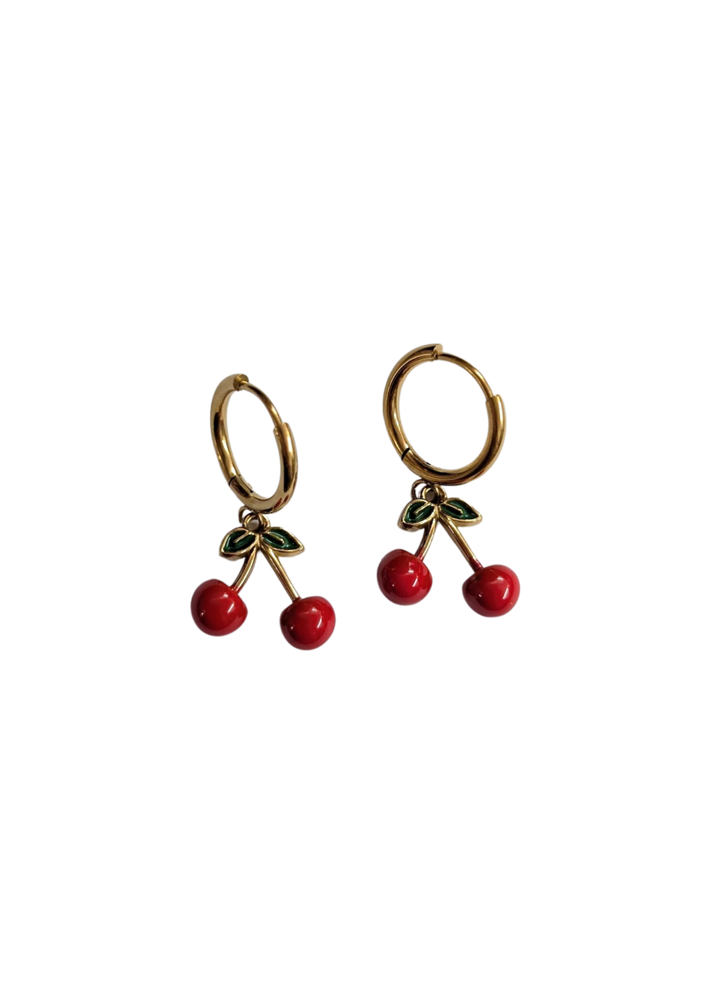 The Edit - Stainless Steel Cherry Drop Hoop Earrings