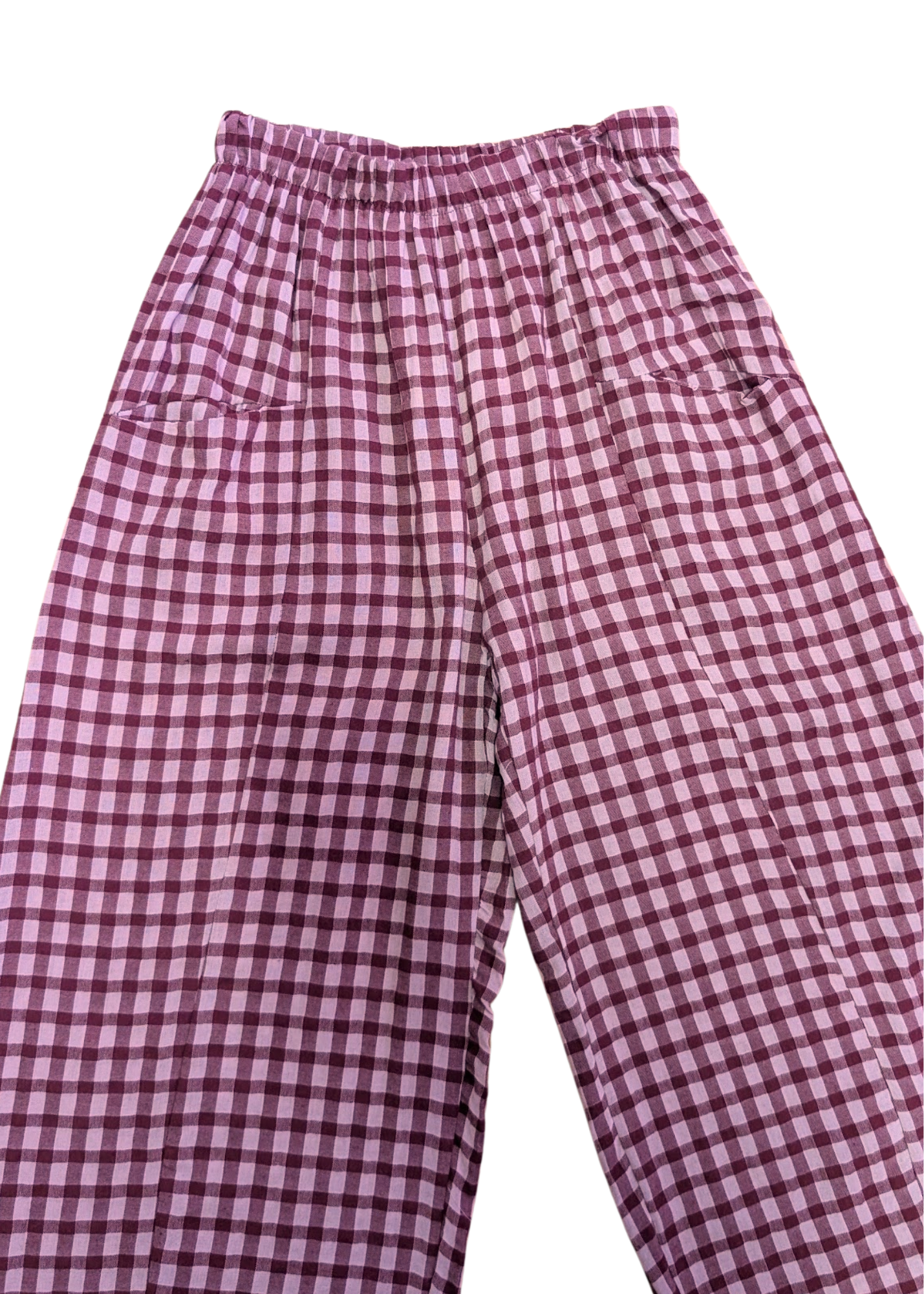 The Edit - Raspberry & Pink Gingham Check Barrel Leg Trousers