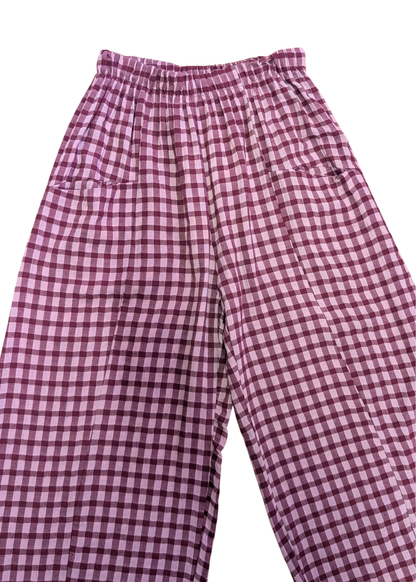 The Edit - Raspberry & Pink Gingham Check Barrel Leg Trousers