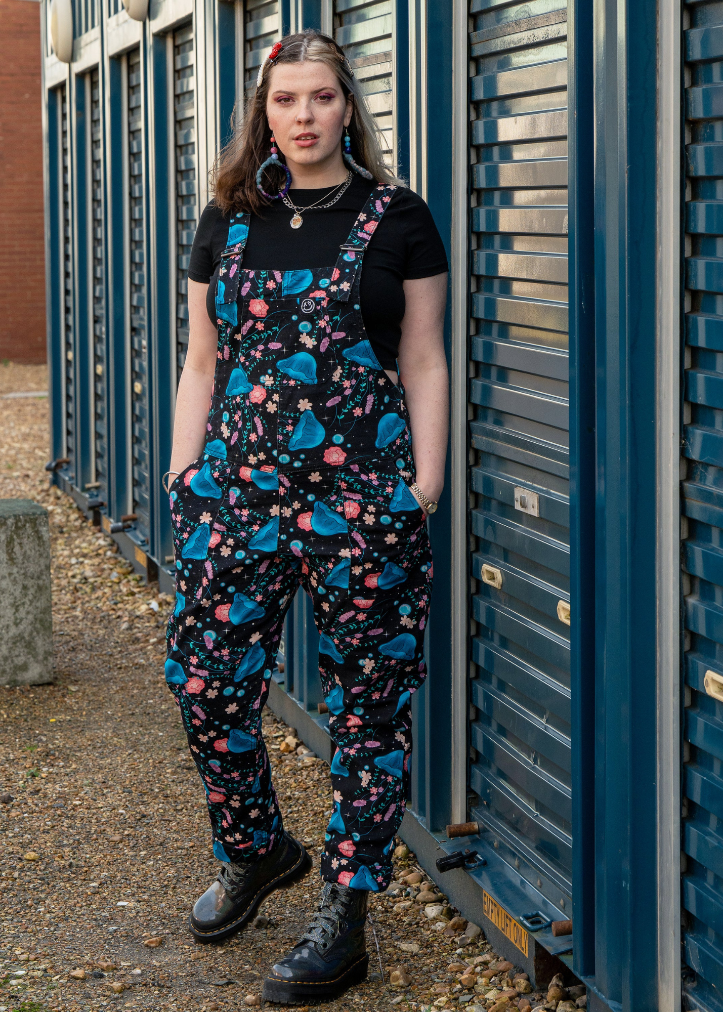Rebel Romance - Floral Jellyfish Stretch Dungarees