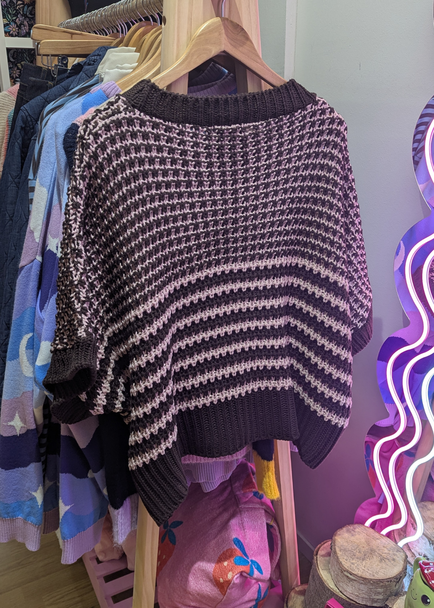 The Edit - Brown & Pink Stripe Textured Knit Top
