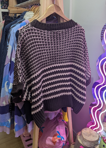 The Edit - Brown & Pink Stripe Textured Knit Top
