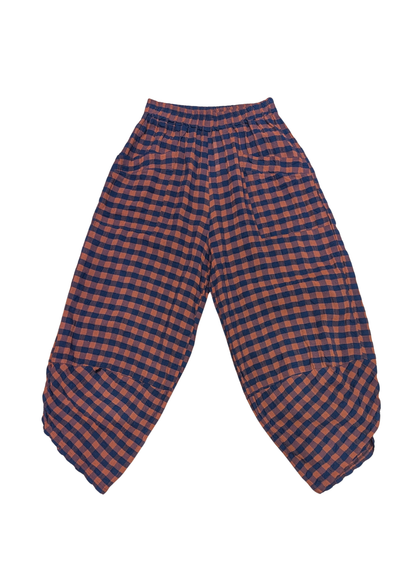 The Edit - Orange & Navy Checked Gingham Tulip Cocoon Trousers