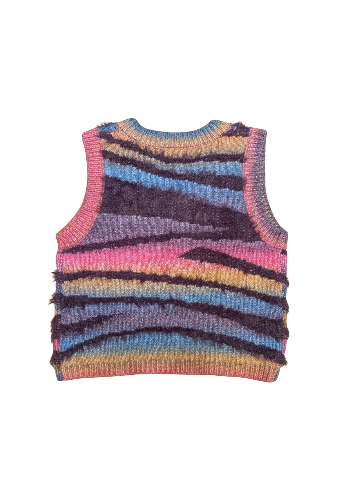 The Edit - Rainbow Knit Furry Stripe Vest