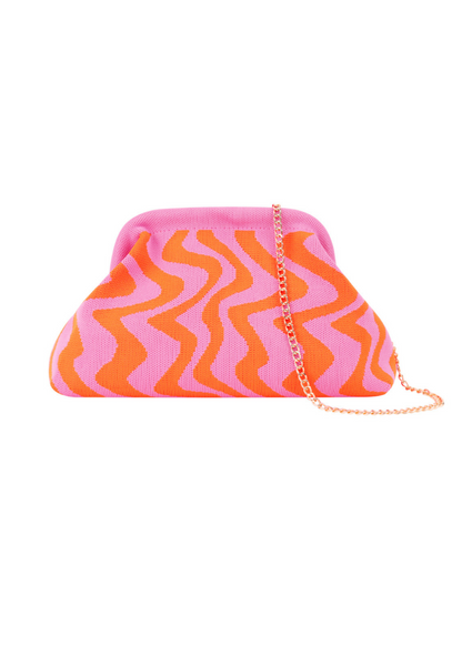 The Edit - Wavy Graphic Clutch Bag in Pink and Orange