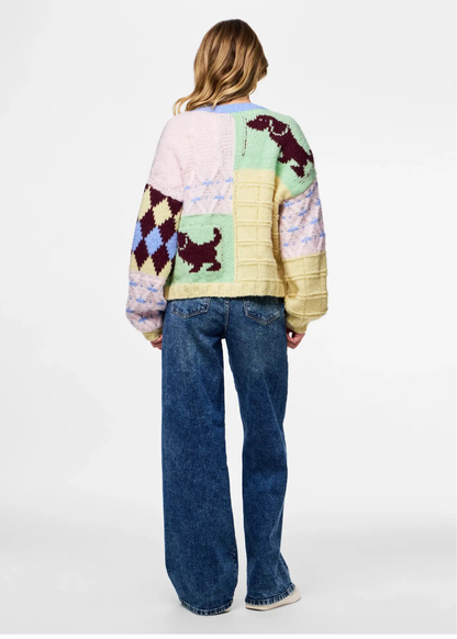 Pieces - Dog Pastel Colour Block Knit Cardigan