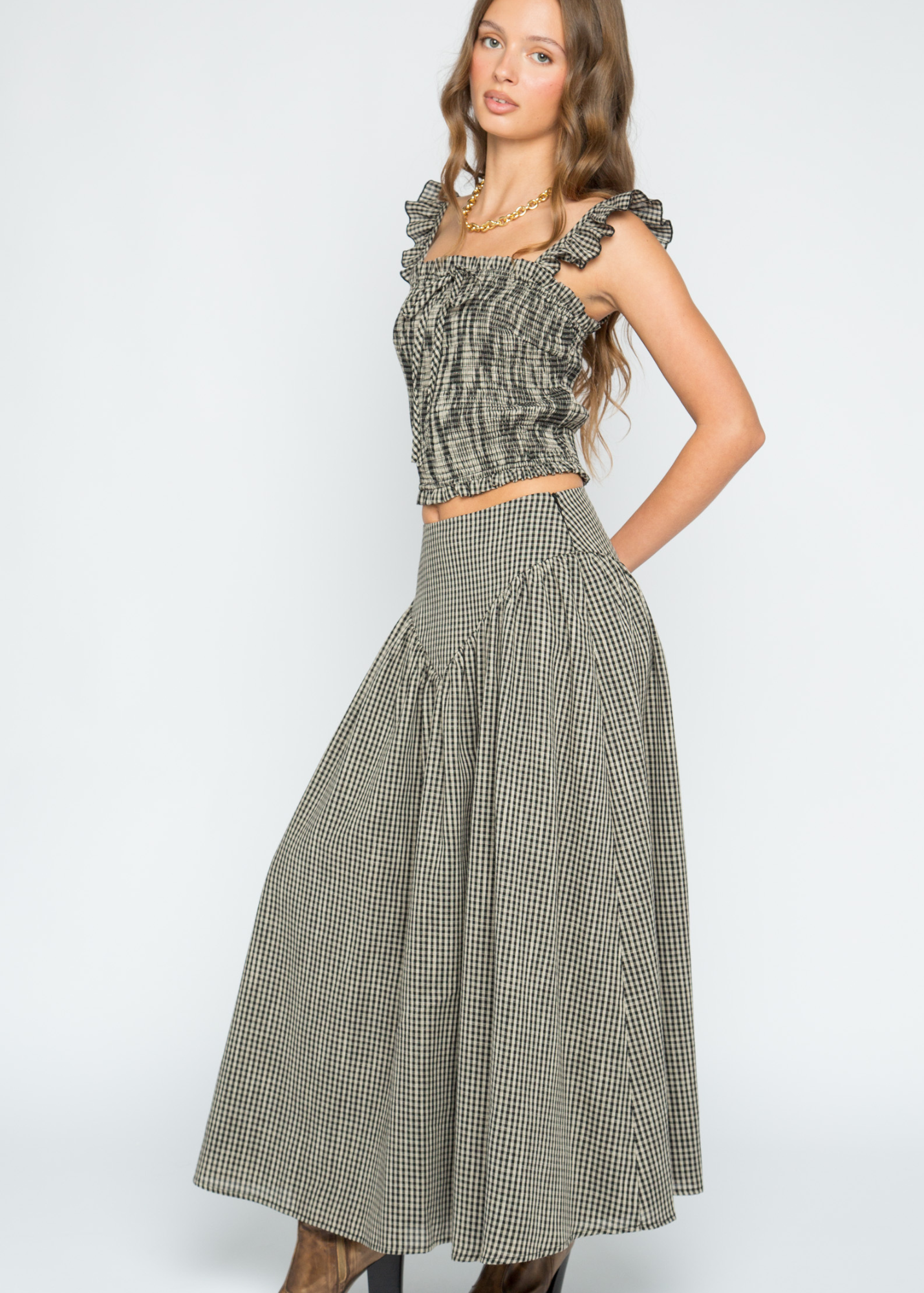 Daisy Street - Starling Black Check Maxi Skirt
