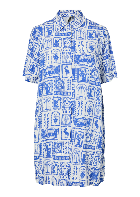 Pieces - Mosaic Mini Shirt Dress in Blue