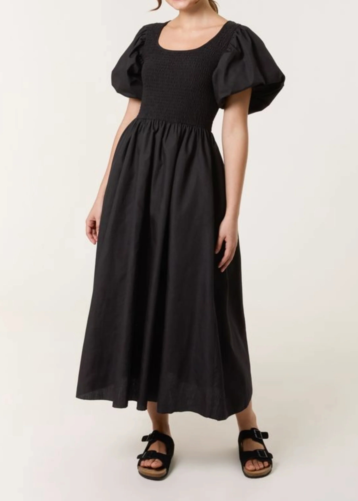 The Edit - Black Puff Sleeve Midaxi Dress