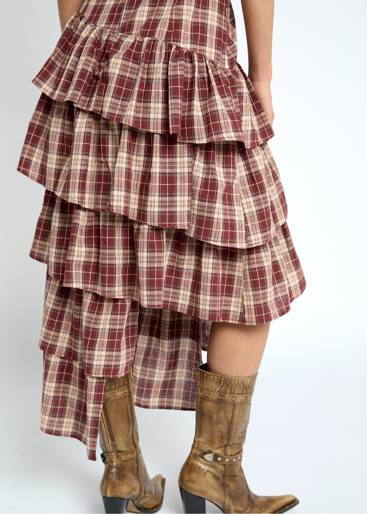 Daisy Street -Thalia Red Check Asymmetrical Dress