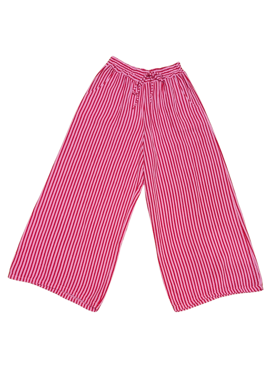 The Edit - Pink & Red Striped Crepe Trousers