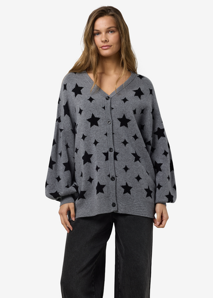 Noisy May - Grey Stars Oversized Knit Cardigan
