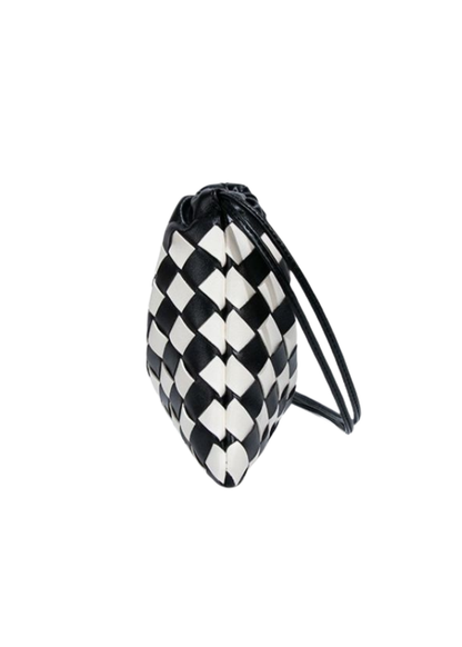 The Edit - Black & White Woven Check Drawstring Pouch Bag