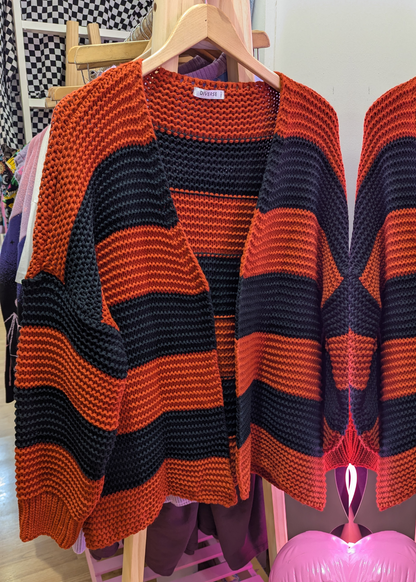 The Edit - Black & Orange Striped Knit Cardigan