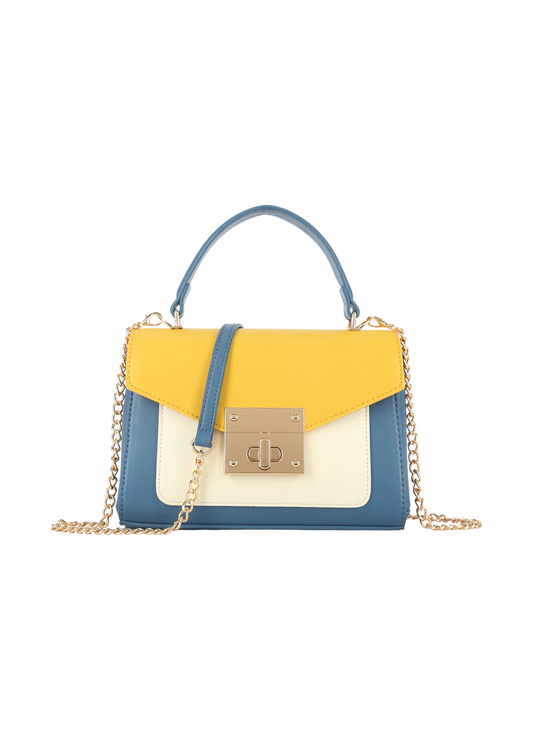 The Edit - Yellow, Teal & Cream Colour Block Envelope Satchel Bag