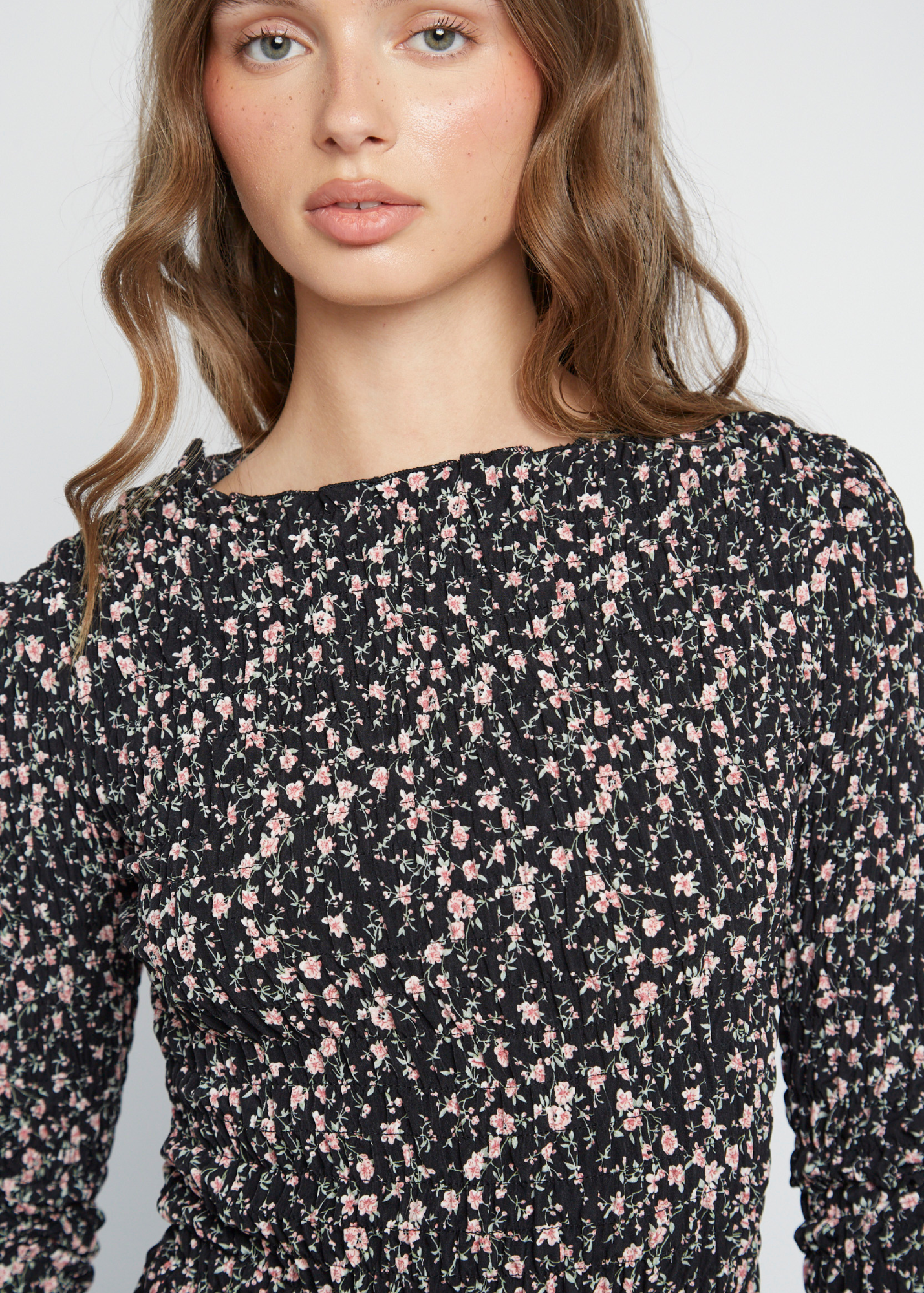 Daisy Street - Black Floral Ditsy Long Sleeve Elva Top