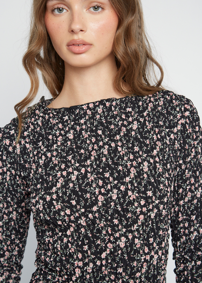 Daisy Street - Black Floral Ditsy Long Sleeve Elva Top