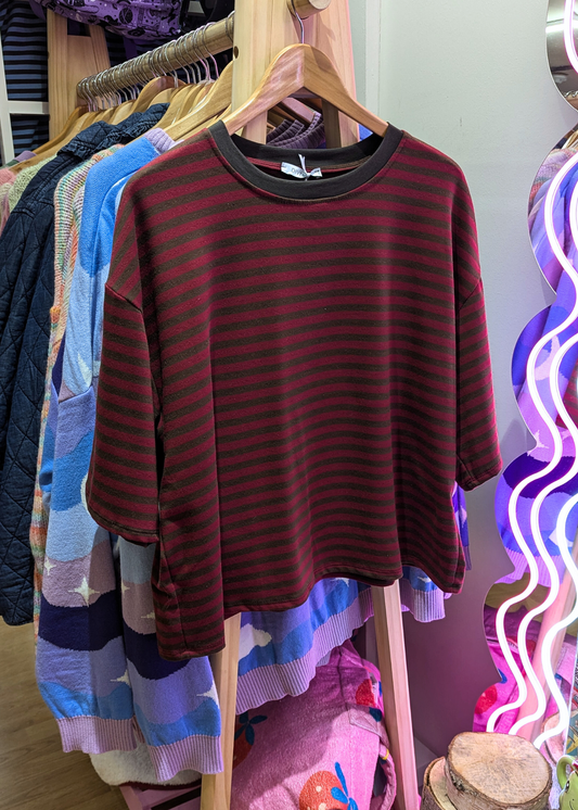 The Edit - Burgundy and Brown Stripe Tee