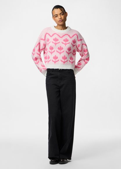 Pieces - Pink Flowers Jacquard Knit Jumper