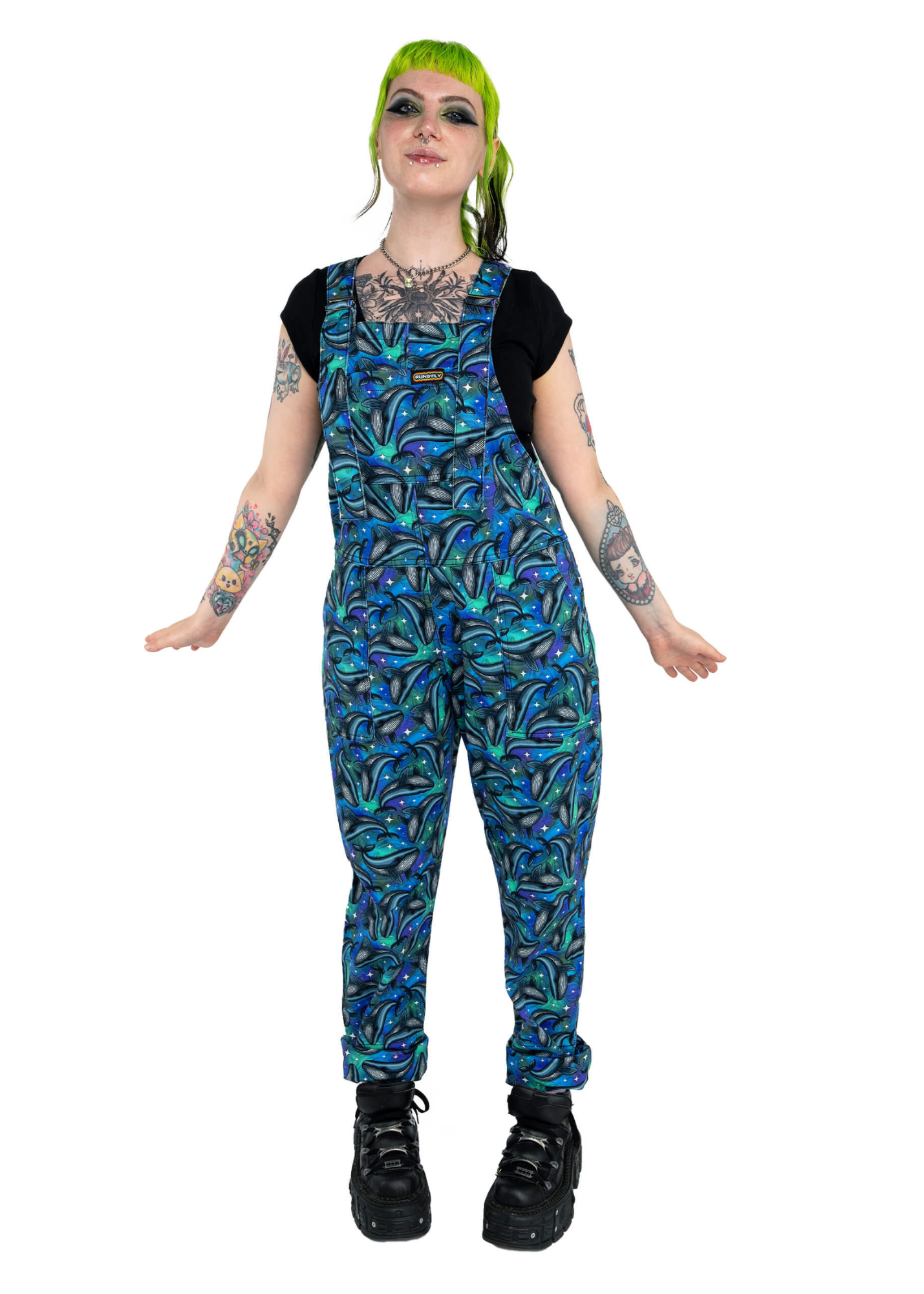 Run & Fly - Infinity Whales Stretch Twill Dungarees