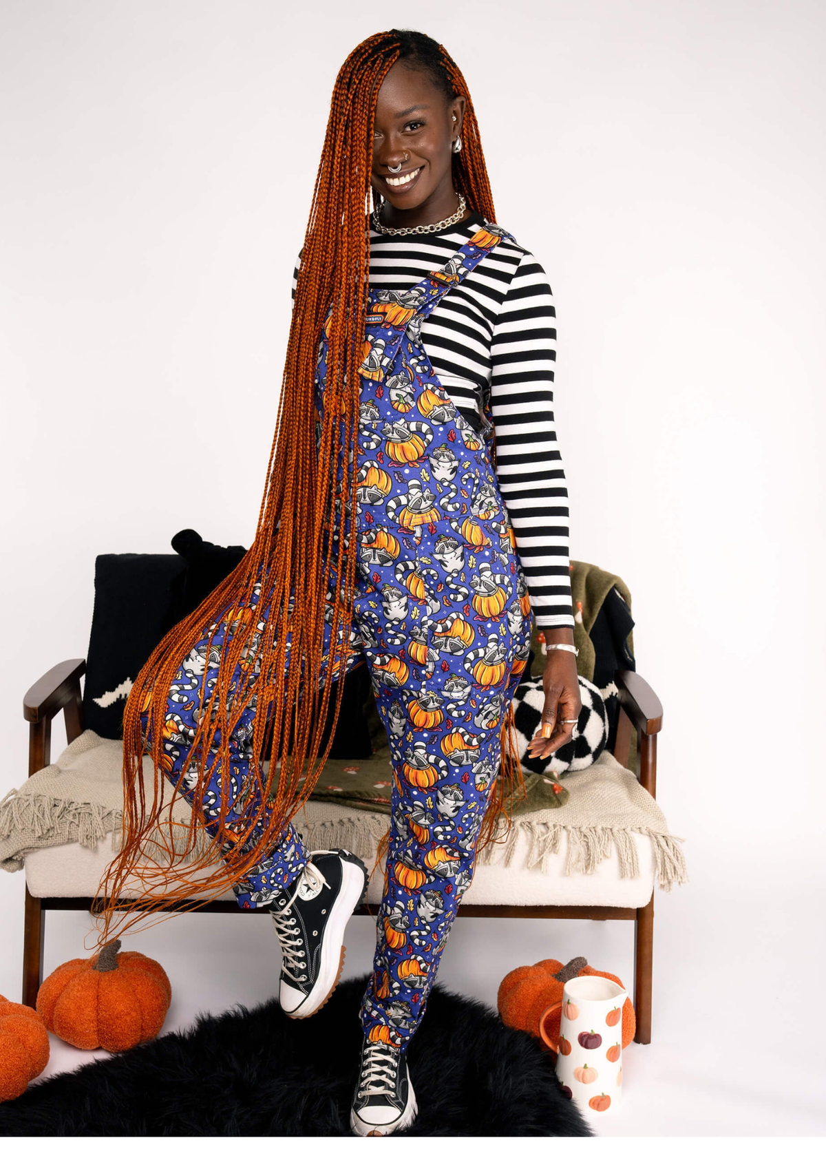 Run & Fly - Pumpkin Racoon Stretch Twill Dungarees