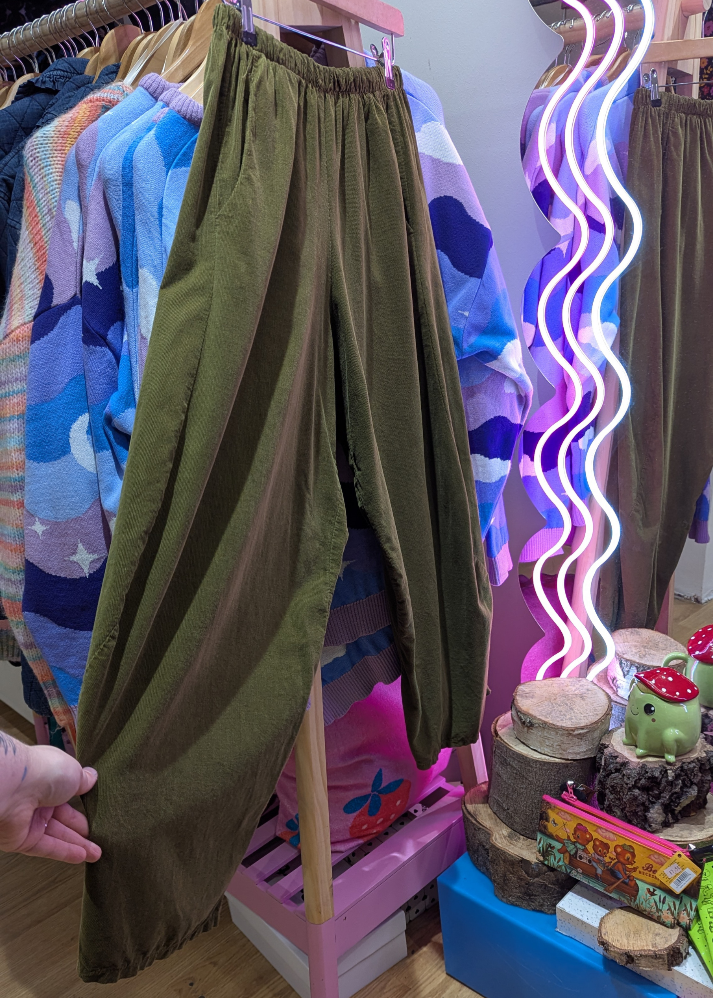 The Edit - Olive Green Needle Cord Cocoon Joggers