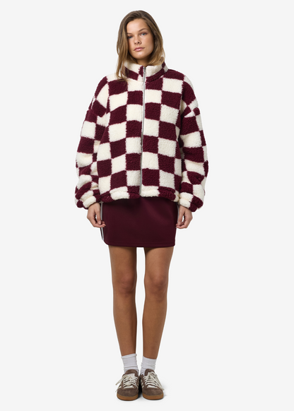 Noisy May - White and Burgundy Checkerboard Fleece