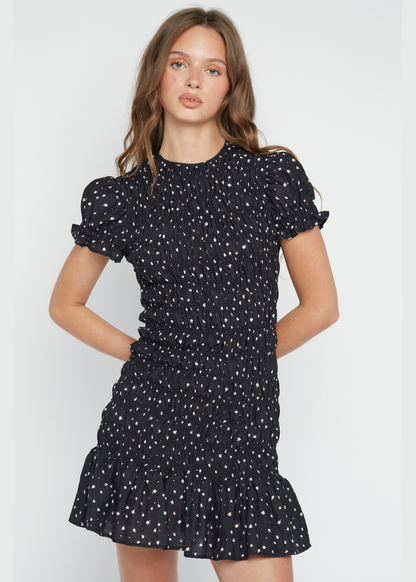 Daisy Street - Loetta Black Shirred Ditsy Floral Dress