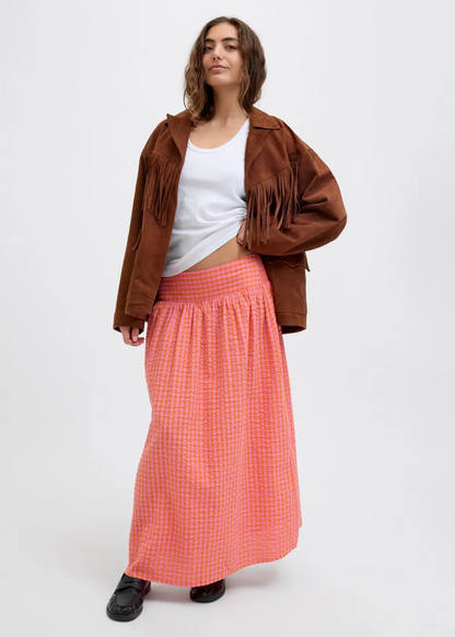 JJXX - Persimmon Gingham Seersucker Maxi Skirt