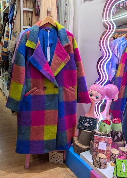 The Edit - Oversized Green, Teal & Pink Checked Coat
