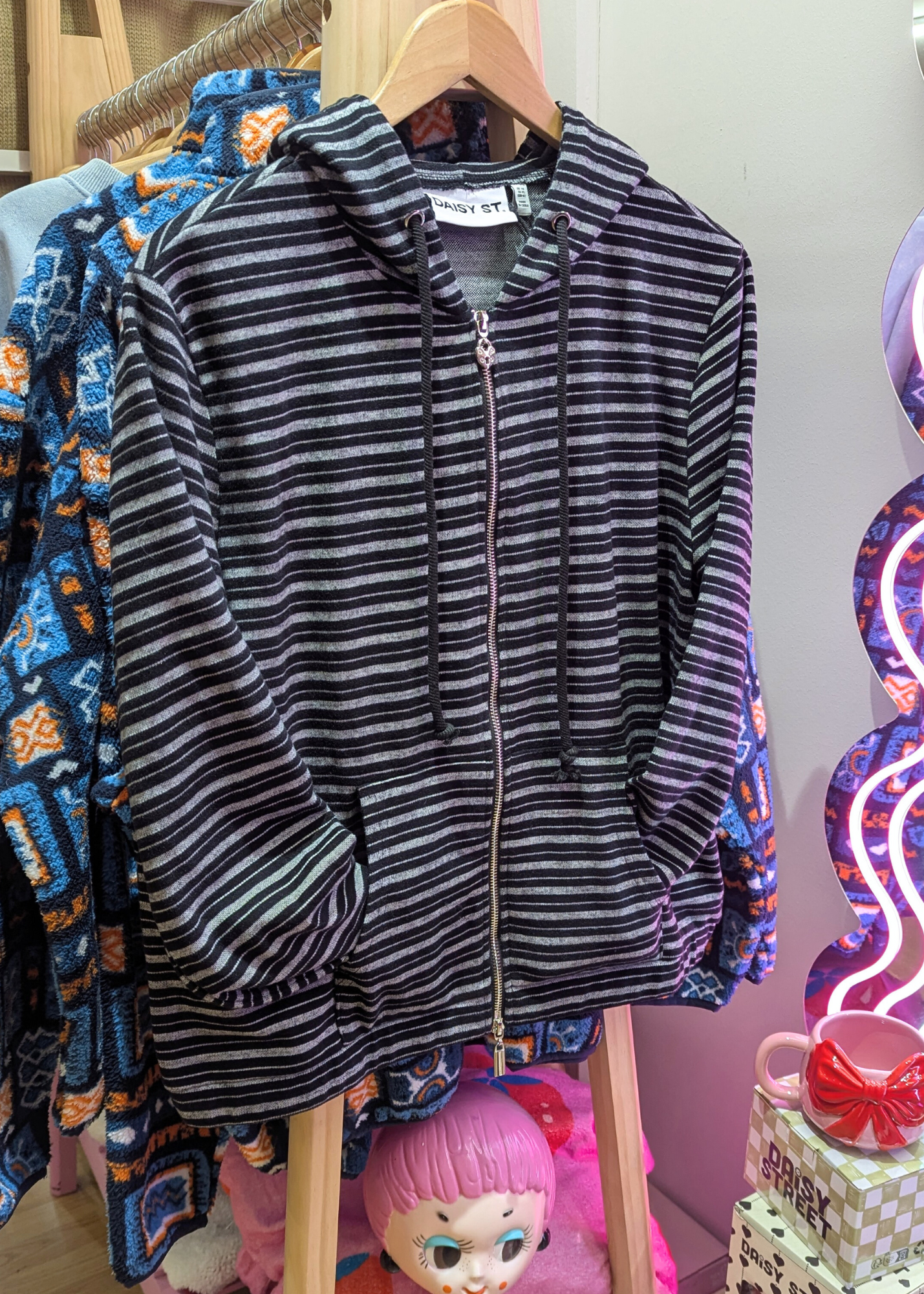 Daisy Street - Charcoal Grey Pinstripe Zip up Top