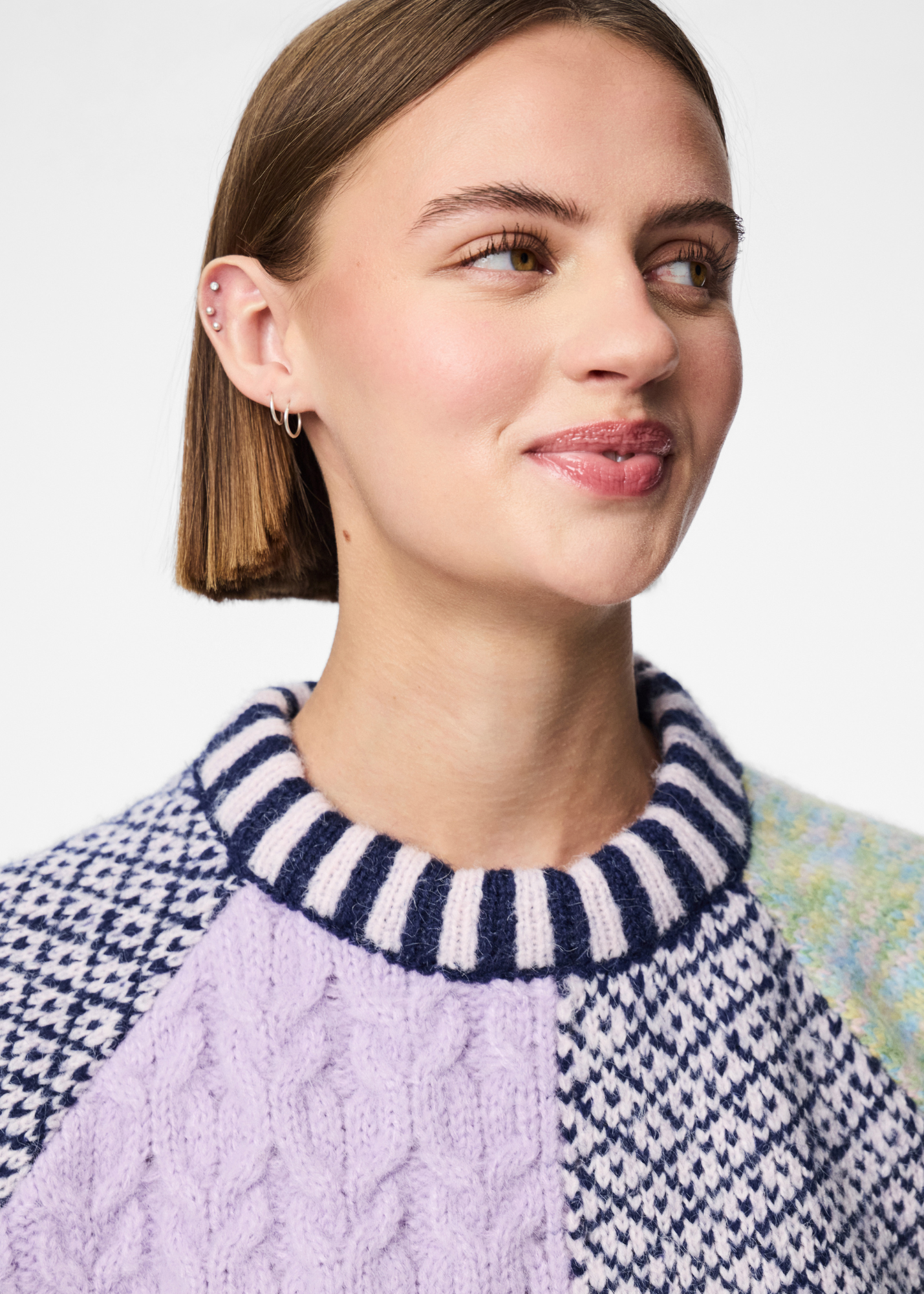 Pieces - Lilac & Blue Patchwork Knit Jumper