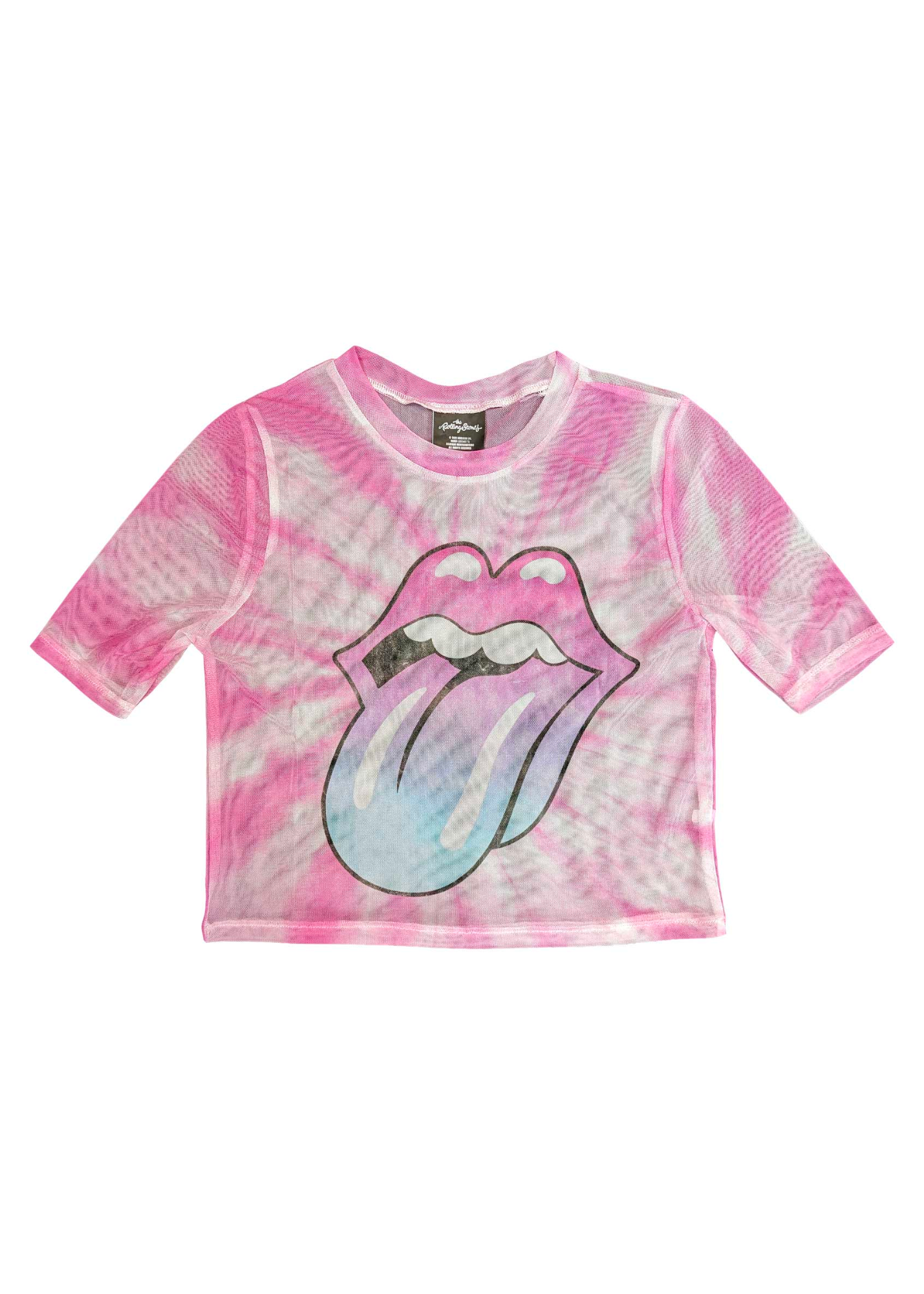 Thunder Egg Edit - Pink Tie Dye Mesh Rolling Stones Hot Lips Crop Top