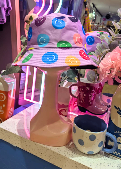 The Edit - Lilac Smiley Face Bucket Hat