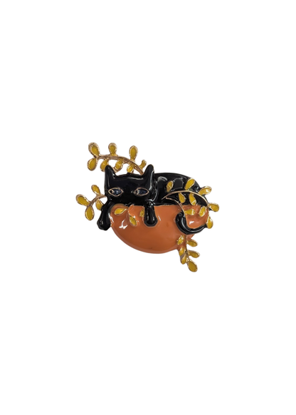 The Edit - Cat in an Orange Bowl Enamel Brooch
