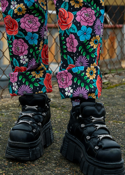 Rebel Romance - Tattoo Floral Stretch Dungarees