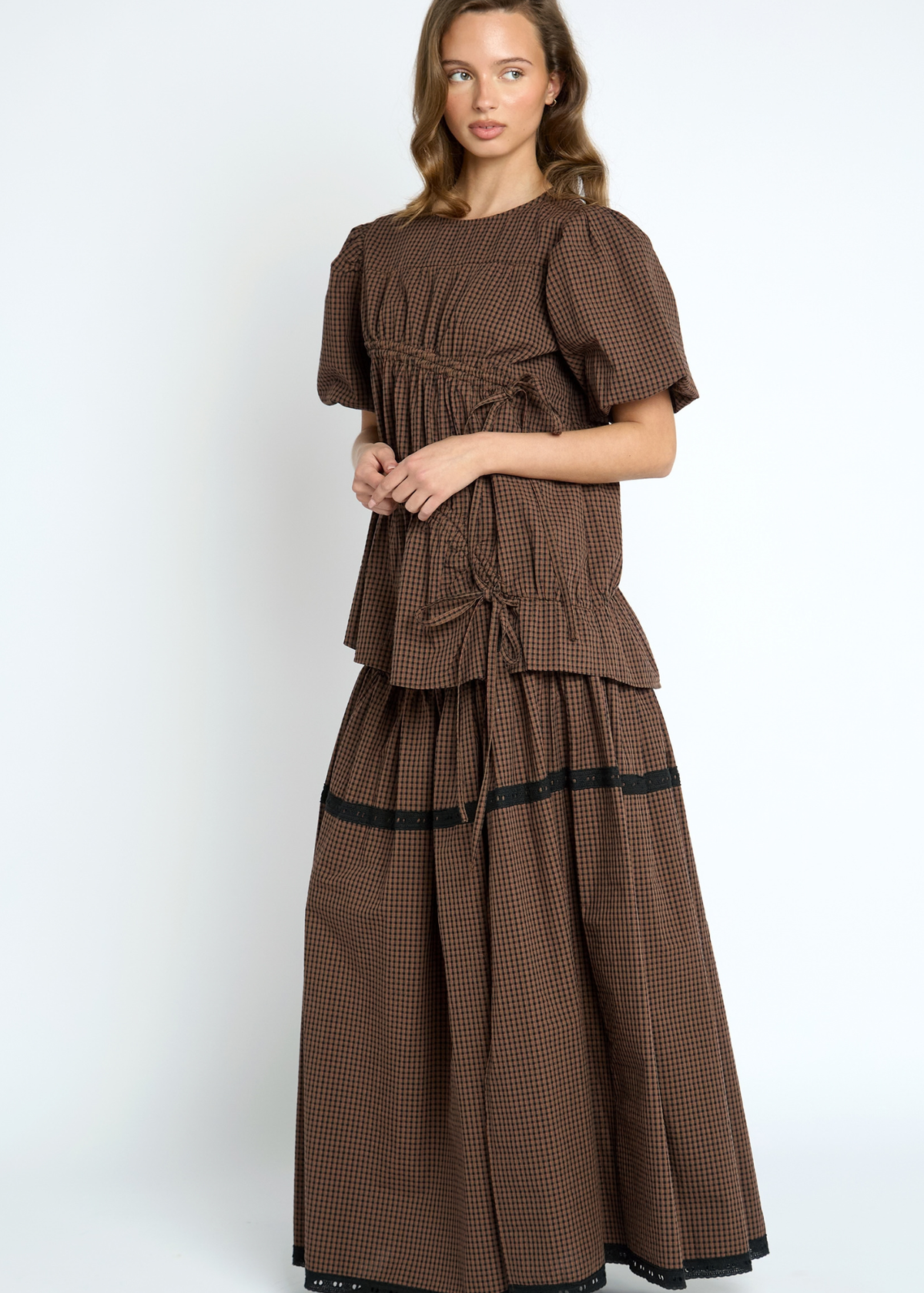 Daisy Street - Brown Check Hemlock Top