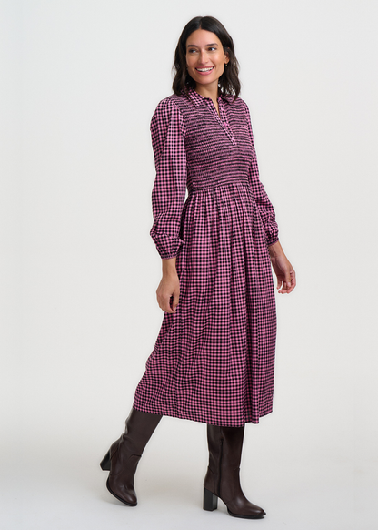 Sugarhill Brighton - Diana Shirred Rose Gingham Midi Dress