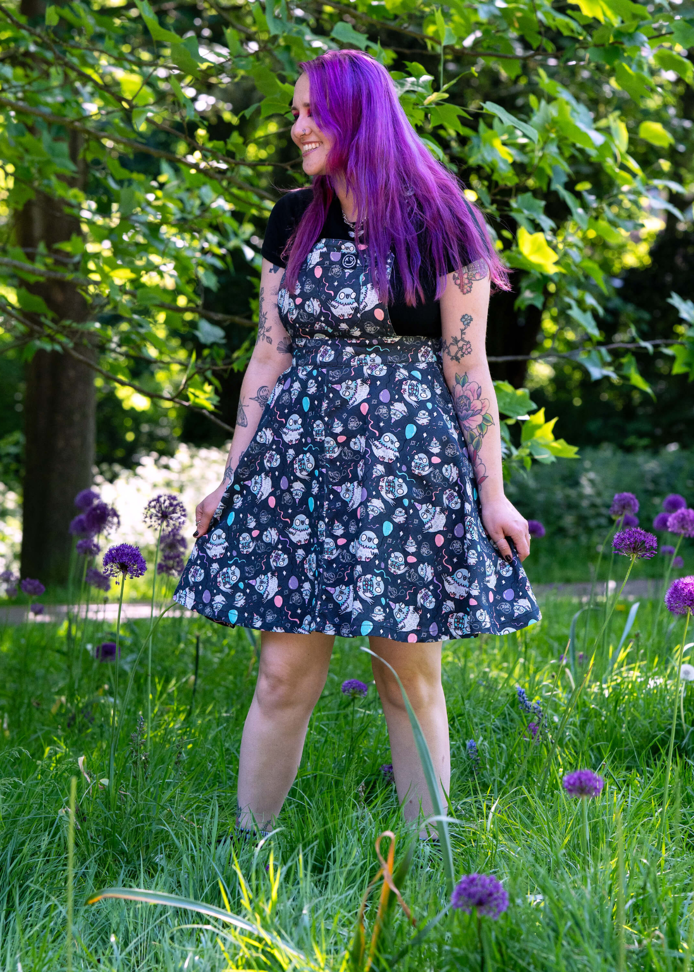 Rebel Romance x Katie Abey Pigeon Party Flared Pinafore Dress