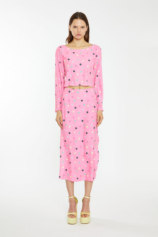 Glamorous - Colourful Flower Pink Midi Skirt