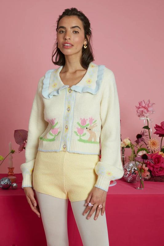 Neon Rose - Cute Collar Knitted Rabbit Cardigan