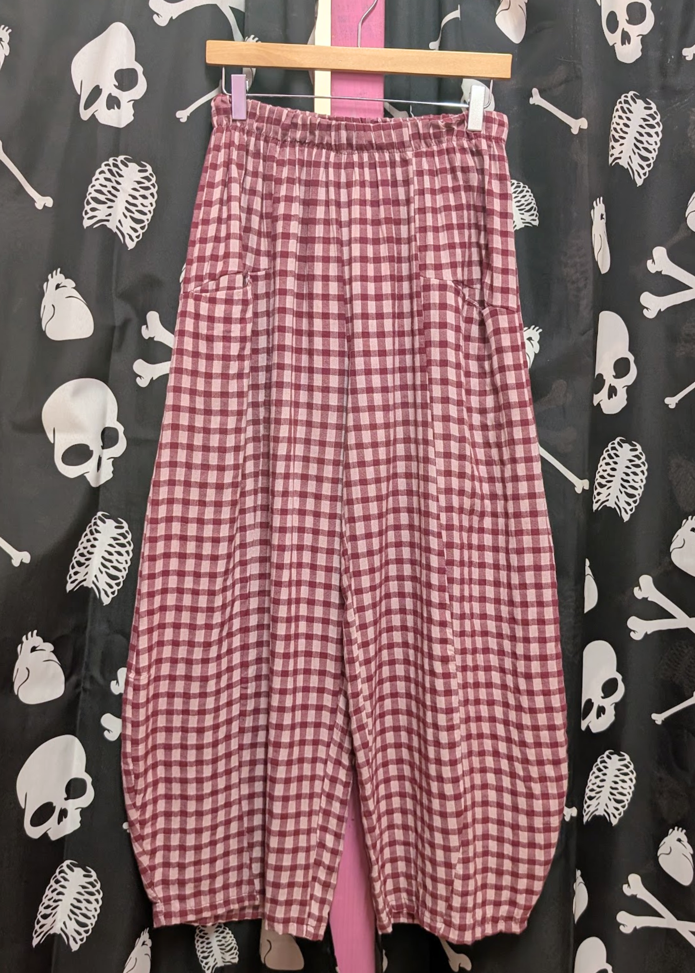 The Edit - Raspberry & Pink Gingham Check Barrel Leg Trousers