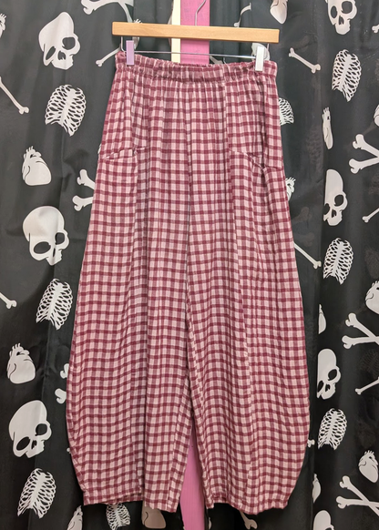 The Edit - Raspberry & Pink Gingham Check Barrel Leg Trousers
