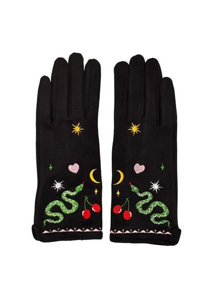 House of Disaster - Inked Embroidered Snake Gloves