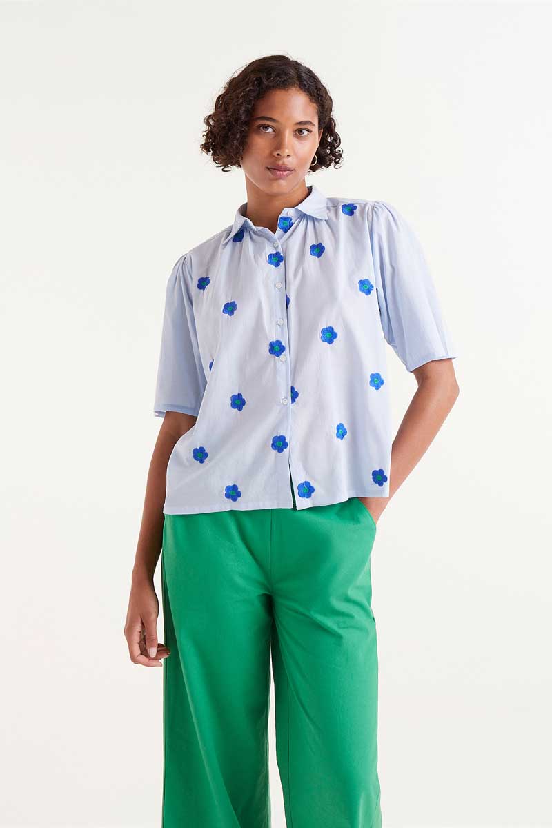 Compañia Fantastica - Blue Flower Embroidered Shirt